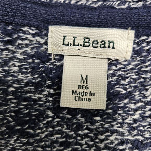 LL Bean Size M Navy Open Front Cotton Ragg Chunky Knit Cardigan Sweater 503637 - Picture 7 of 8